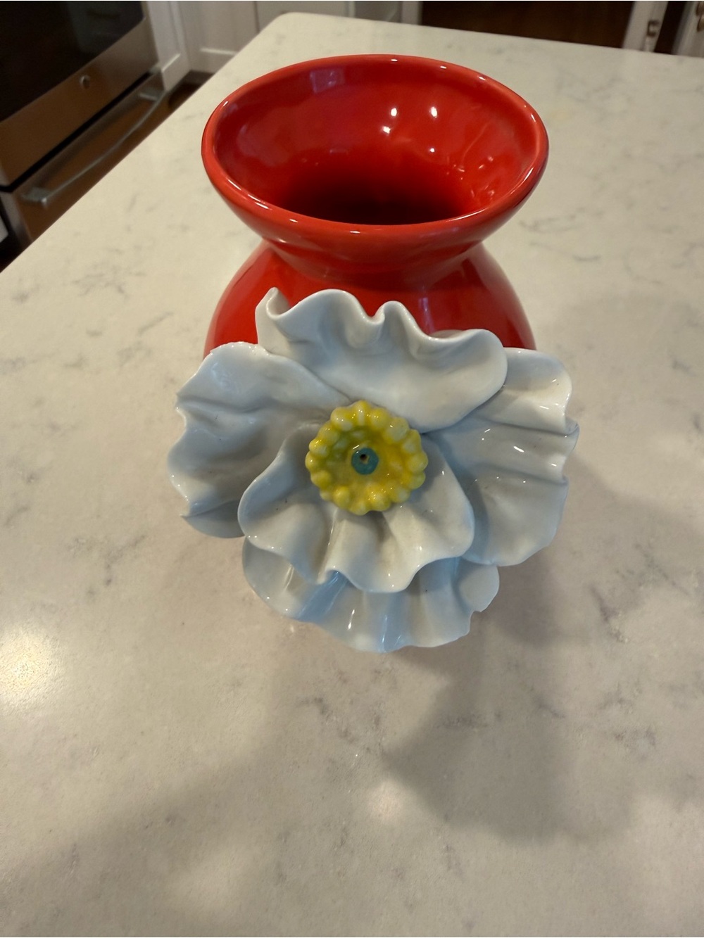 Anthropologie White Poppy 3D Red Vase